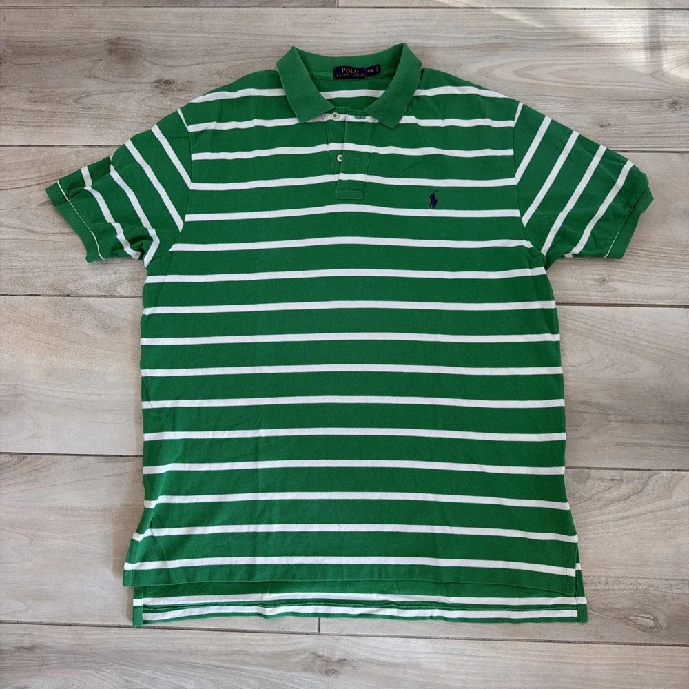 Polo Ralph Lauren XXL Short Sleeve Bright Green White Stripe Polo Shirt 2XL
